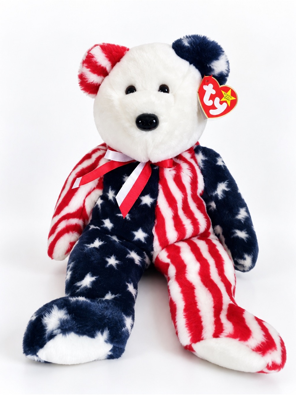 VINTAGE 1999 Ty Beanie Buddy “Spangle” (Patriotic USA Flag Bear)